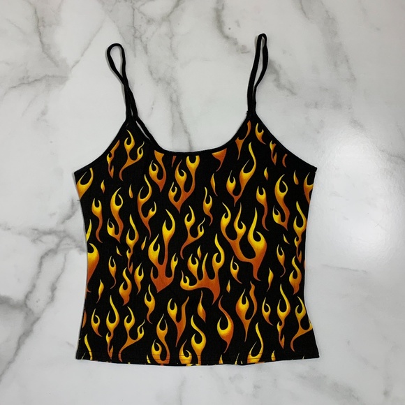 Vintage Tops - Vintage 90s Y2K classic flames graphic tank top S